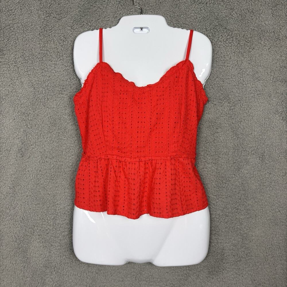 Sim Sam Women Eyelet Top Medium Sleeveless Peplum Tank Smocked Ruffle Boho NEW